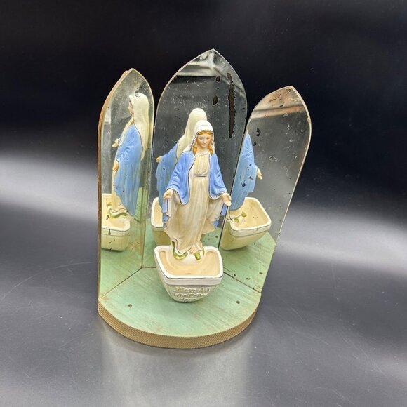 Vintage Holy Water Font Mother Mary Statue 1930s  Mirrored Figurine Catholic - Picture 1 of 14